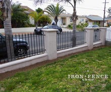 3ft Classic Style Wrought Iron Fence Mounted on a Wall Top Between Columns