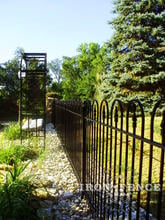 4ft tall iron hoop and picket victorian style fence with arbor