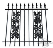 4 Foot Tall Classic Style Signature Grade Wrought Iron Fence with Stacked Oak Add-on Decorations