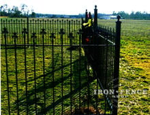 4 foot tall iron fence with alternating pickets and custom star finials (Based on Style #3 - Staggered Spear)