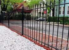 4ft Tall Traditional Grade Iron Fence Installed Between a Brick Sidewalk and Gravel Hardscape (Style #1: Classic)