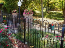 4 foot tall hoop and picket iron fence panel in traditional grade