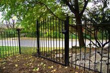 4ft Tall x 4ft Wide Arched Traditional Grade Iron Walk Gate with Fence Panels Stepped for Grade (Style #1: Classic) 
