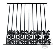 50in Tall Pool Style Wrought Iron Fence in Signature Grade with Oak Add-on Decorations Acting as a Puppy Picket Dog Barrier