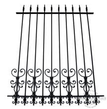 5ft Tall Wrought Iron Fence in Traditional Grade using Cape Cod and Butterfly Add-on Decorations as a Puppy Picket Dog Barrier