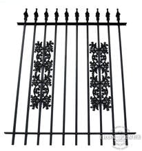 5 Foot Tall Classic Style Signature Grade Wrought Iron Fence with Stacked Oak Add-on Decorations