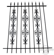 5ft Tall Wrought Iron Fence in Traditional Grade with Stacked Guardian And Butterfly Add-on Decorations
