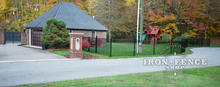 5ft Tall Wrought iron Fence Curved Around a Cul-De-Sac with Straight Panels and Angle Brackets