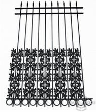 6ft Tall Classic Style Wrought Iron Fence in Traditional Grade with Stacked Oak And Ring Add-On Decorations Acting as a Puppy Picket Dog Barrier