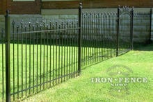 Custom 4ft Tall Iron Fence Panel and Arched Gate (Style #3 Staggered Finials) with Texas Star Finials and Stair Stepped for Grade