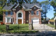 Custom Iron Arched Driveway Gate (Style #16 Puppy Pickets Rings) with Letter Initials