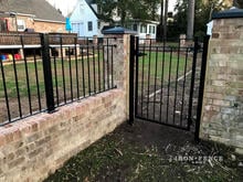 Custom Stronghold Iron Gate and Fence Panels to Mount Between Brick Wall and Columns