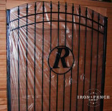 Custom Stronghold Iron arched walk gate with custom letter 'R' initial (Style #1 - Classic)