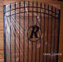 Custom Stronghold Iron arched walk gate with custom letter 'R' initial (Style #1 - Classic)