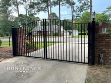 Smooth Top Style Iron Driveway Gate with Brick Columns