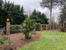 6ft Tall Classic Iron Fence Attached to Brick Columns 