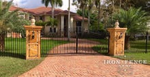 Iron Driveway Gate in Classic Style with Guardian and Butterfly Scroll Add-on Decorations (14ft x 5ft arching to 6ft)