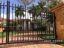 Iron Driveway Gate in Classic Style with Guardian and Butterfly Scroll Add-on Decorations (14ft x 5ft arching to 6ft)