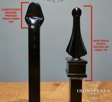 Front View of Pinch Top vs Finial Tipped Iron and Aluminum Fence 