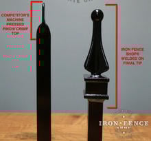 Side View of Pinch Top vs Finial Tipped Iron and Aluminum Fence 