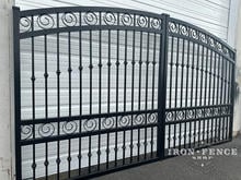 Regal Style Iron Driveway Gate with Q-Scrolls and Picket Accents