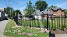 6ft Tall Stronghold Iron Fence Stair-Stepped and Angled Installation